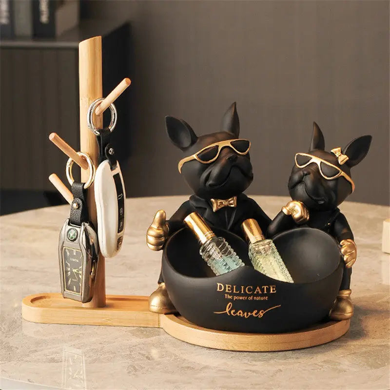 Decoração Escultura Bulldog Francês Tigela Porta Itens Delicate