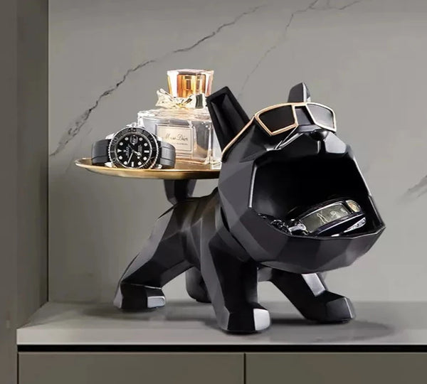 Decoração Escultura Bulldog Mordomo Bandeja Suporte
