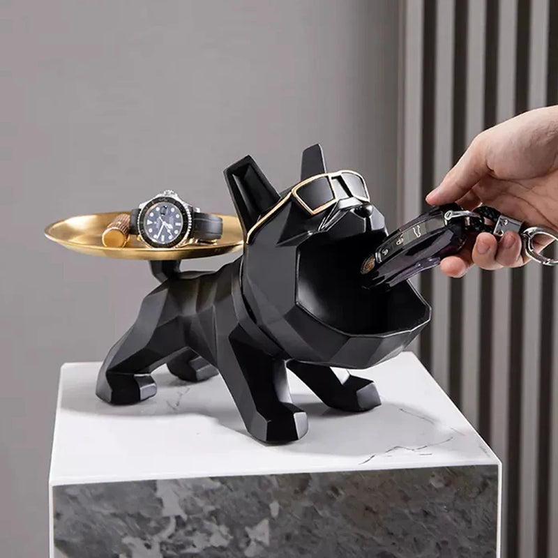 Decoração Escultura Bulldog Mordomo Bandeja Suporte